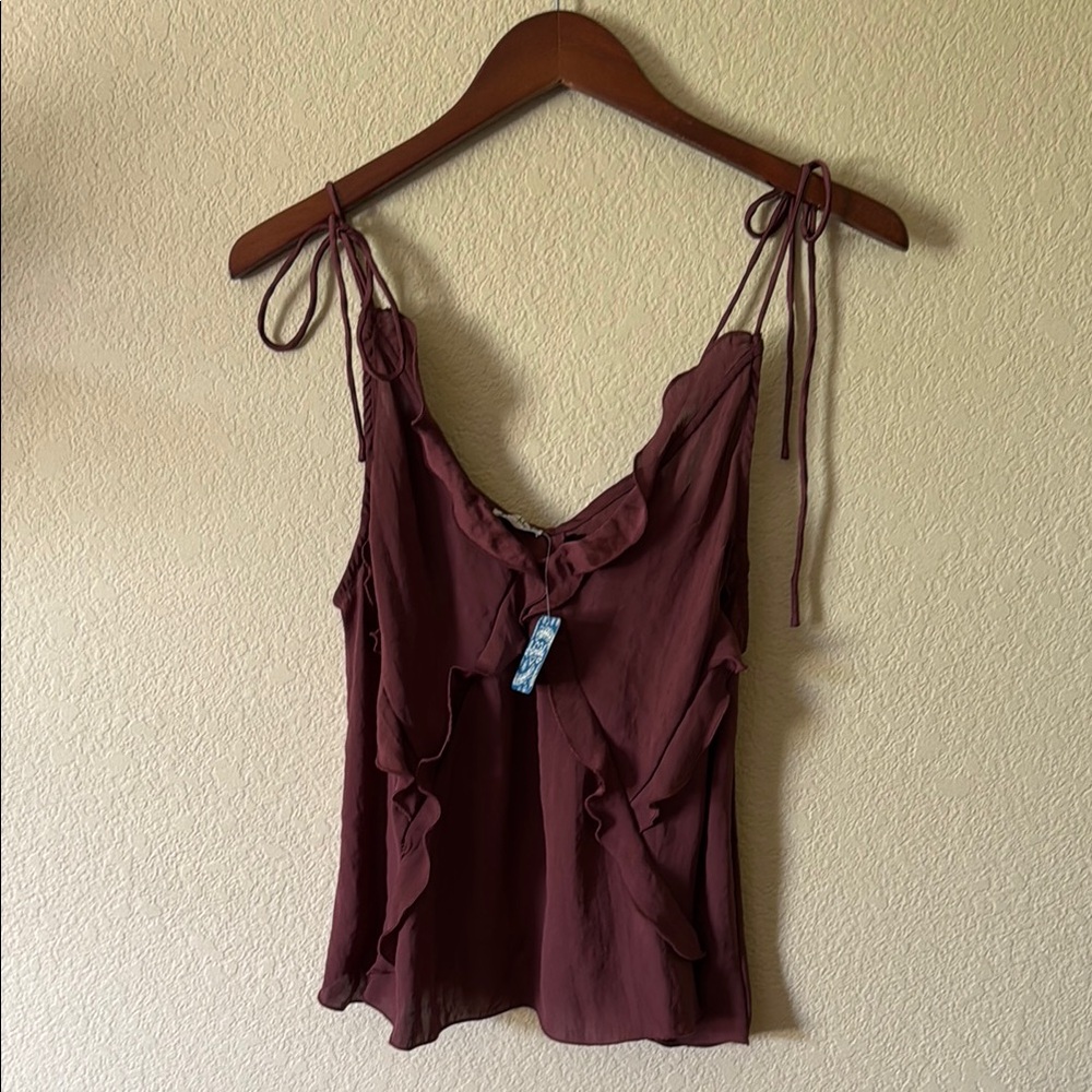 NWT Free People Cocoa Berry Ruffled Tie Front Camisole